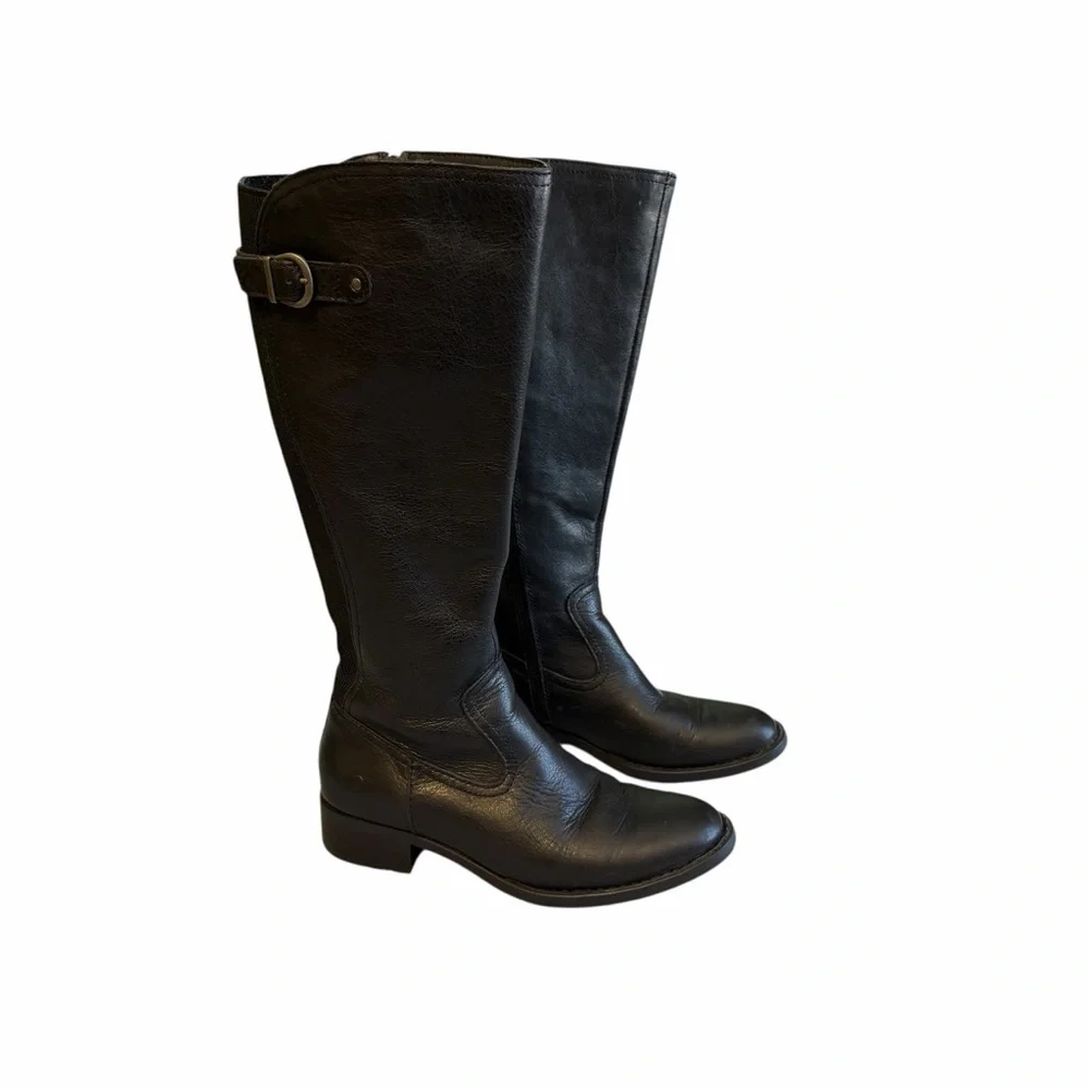 Born Carran Black Leather Healed Full Zip and Buckle Boots Size 7.5 #2102 - Picture 3 of 8